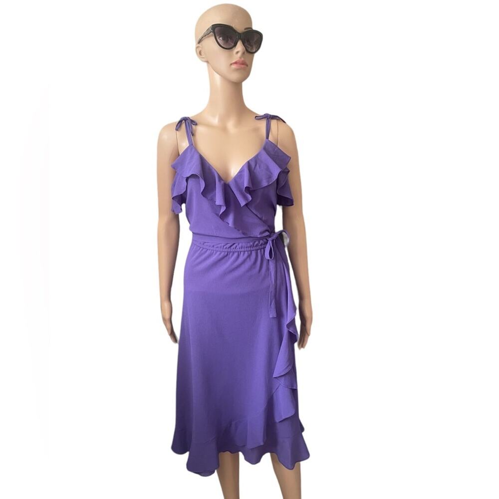 Vintage 70s Rainbow of California Midi Dress XS-M Party Ruffle Sleeveless Purple